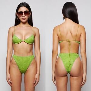 Oséree | NWT Lumiere '90s Balconette Lime Green Glitter Bikini Set M